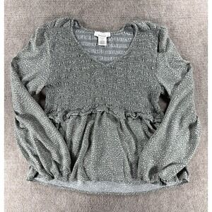 Urban Romantics Smocked Peplum‎ Blouse L Green Long Sleeve Boho Stretchy Top